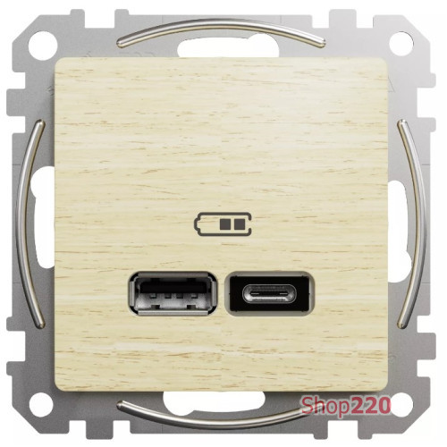 Розетка USB тип A+C 2,4A, береза, Sedna Design SDD180402