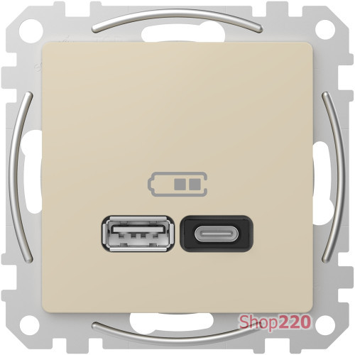 Розетка USB тип A+C 3A, 45W, бежевый, Sedna Design SDD112404