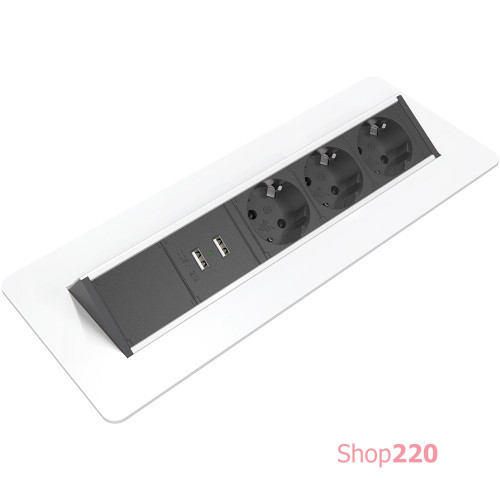 Блок розеток в стол 3х220В + USB, белый, Axessline QuickBox Kondator