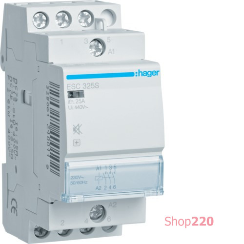 Контактор бесшумный 25A, 3НВ, 230В Hager ESC325S
