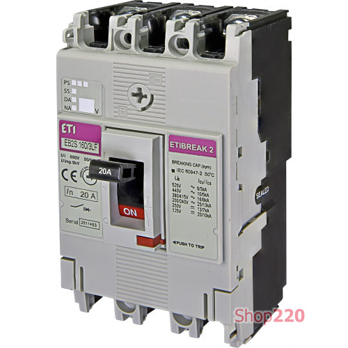 Силовой автомат 20 А, 3-фазный, EB2S160/3LF ETIBREAK 2S ETI 4671802