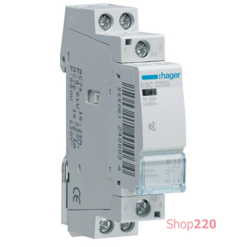 Контактор бесшумный 25 A, 2НО, катушка 220 В, ESC225S Hager