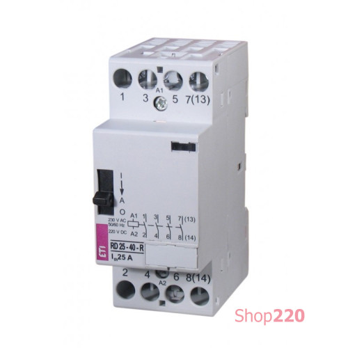 Контактор бесшумный с ручным управлением 25А, 4НО, 220В AC/DC, RD-R 25-40 230V AC/DC ETI ETI 2464054
