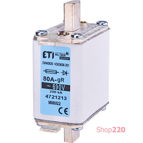 Сверхбыстрый предохранитель M000 UQ2 125A 690V gR (200 kA) для защиты полупроводников ETI 4721215