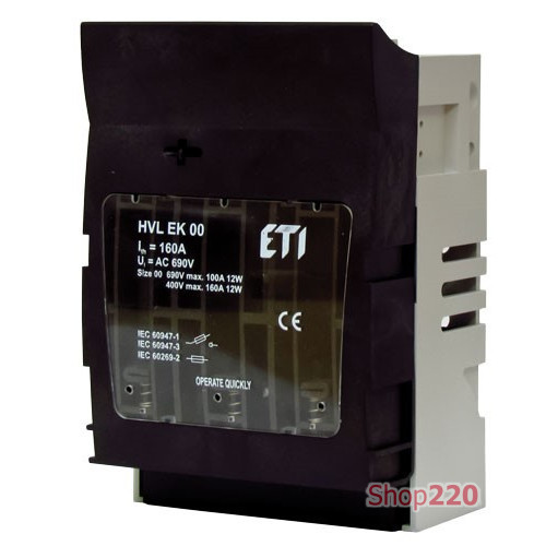 Разъединитель для предохранителей HVL EK 00 3P до 160A (Клемма M8-M8) ETI 1701250