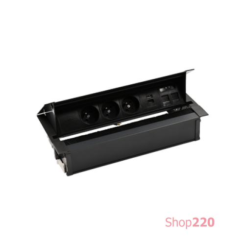 Выдвижной блок розеток в столешницу 3x220В + 2xUSB A+C + 2xKeystone для RJ45, черный, S487 Simon