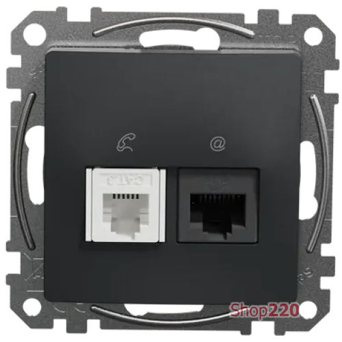 Телефонная и компьютерная розетка RJ11+RJ45 кат. 6 UTP, черный, Sedna Design SDD114468