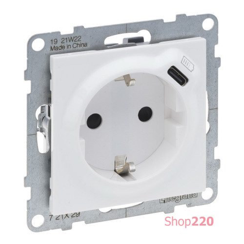 Розетка 220В 16A+USB Тип C 1,5A 250В, белый, Suno Legrand 721129
