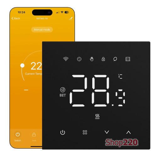 Wi-Fi терморегулятор с большим сенсорным экраном + Tuya, черный, terneo nx black