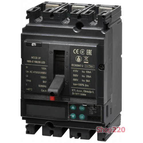 Автоматический выключатель 100A 3P, 50kA, (0.4-1)In/(1.5-12)In, NBS-E 100/3S LCD ETI 4673049