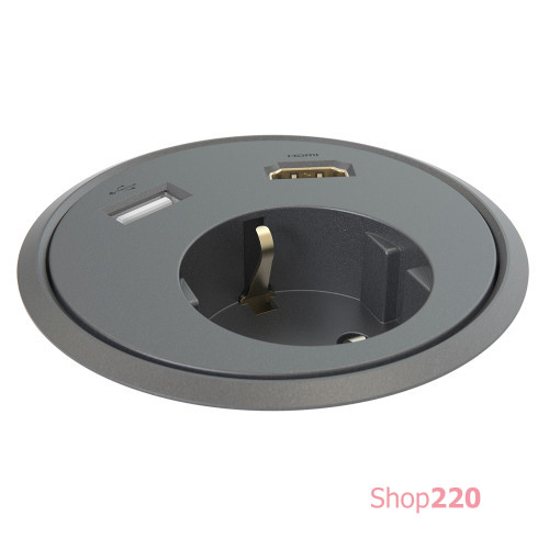 Врезная розетка в стол с USB и HDMI, черный, Powerdot Kondator