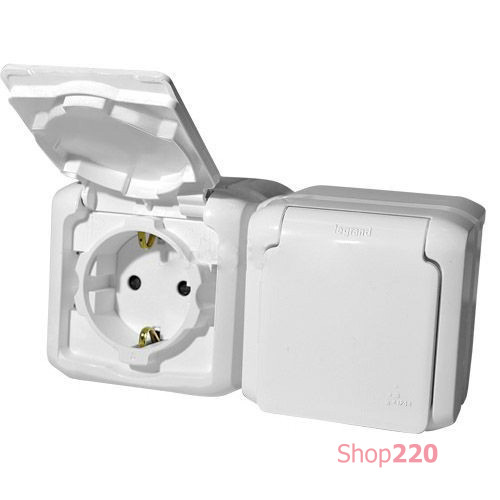 Розетка двойная IP44 накладная, белый, 782374 Legrand Quteo