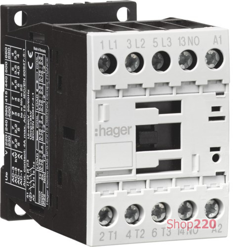 Контактор корпусный 12А 230В-АС, 3P+1НО, AC-3 Hager EV01210C