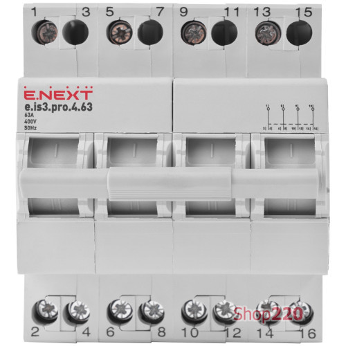 Переключатель на 3 положения, 63А, 4 полюса, e.is3.pro.4.63 Enext p008016