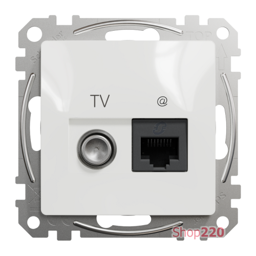 Розетка телевизионная и компьютерная TV+RJ45 кат. 6 UTP, белый, Sedna Design SDD111469T