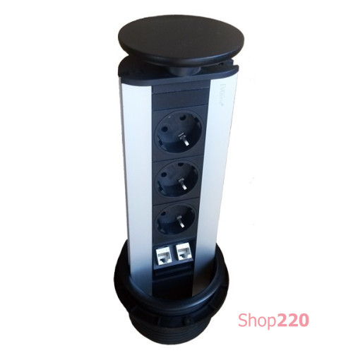 Выдвижная мебельная розетка EVOline Port Data, черная, 3шт. по 220В + 2шт. RJ45