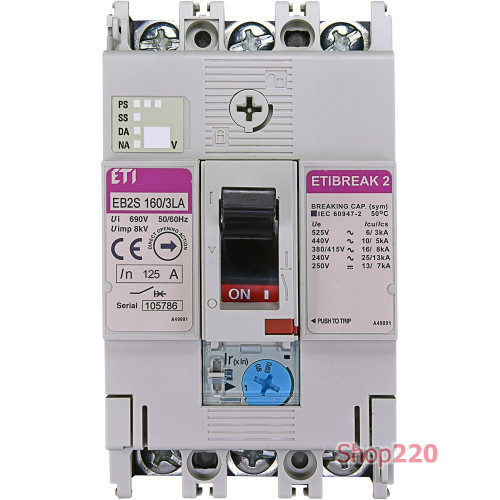 Силовой автомат 125 А, 3-фазный, EB2S160/3LA ETIBREAK 2S ETI 4671884