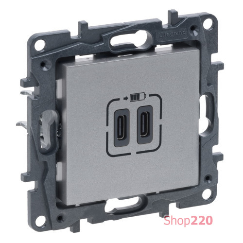 Розетка USB тип С+C 15 Вт 5 В, алюминий, Niloe Step Legrand 863339B