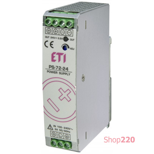 Блок питания PS-72-24 (Вход: 100-240V AC/140-340V DC; Выход: 24-28V DC/75W/3A) ETI 4656681
