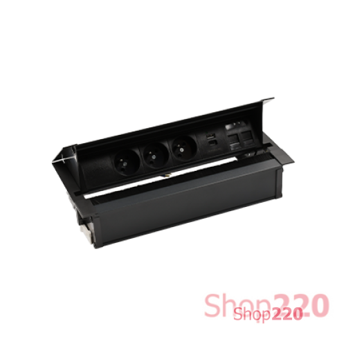 Выдвижной блок розеток в столешницу 3x220В + HDMI + 2xKeystone для RJ45, черный, S487 Simon