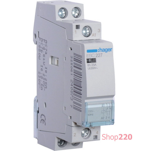 Контактор 230В 25 A, 1но+1нз, Hager ESC227