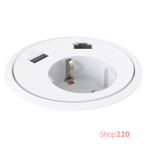 Врезная розетка в стол с USB и RJ45, белый, Powerdot Kondator