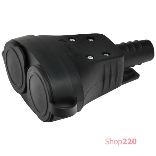 Розетка кабельная 2-я с заглушками ERS-2C (Schuko, IP44, каучук, черная) ETI 4481013