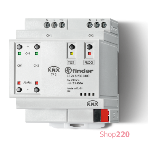 Диммер; 2 канала 400Вт 230В AC; KNX 30В DC; 100Вт CFL и LED; модульное; 70мм Finder 152K82300400