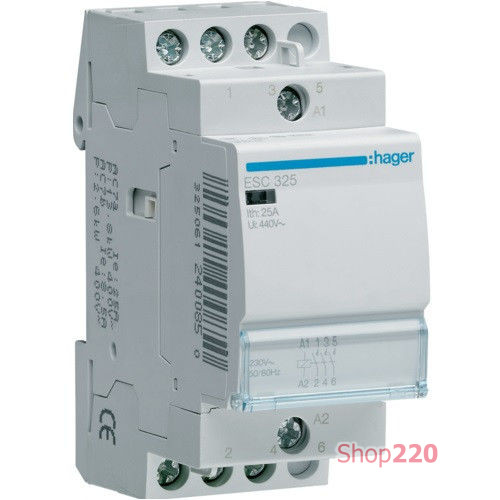 Контактор 230В 25 A, 3но, Hager ESC325