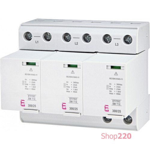 Ограничитель перенапряжения ETITEC SM T12 300/25 (3+0, 6p, TNC) ETI 2440560