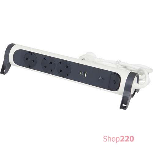 Удлинитель на 3 розетки 16 А с USB A+C, с УЗИП, кабель 1,5 м, белый/черный, премиум 694508 Legrand