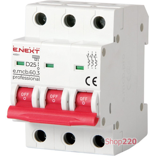 Автомат 25 А, 3-фазный, тип D, e.mcb.pro.60.3.D.25 Enext p0710014