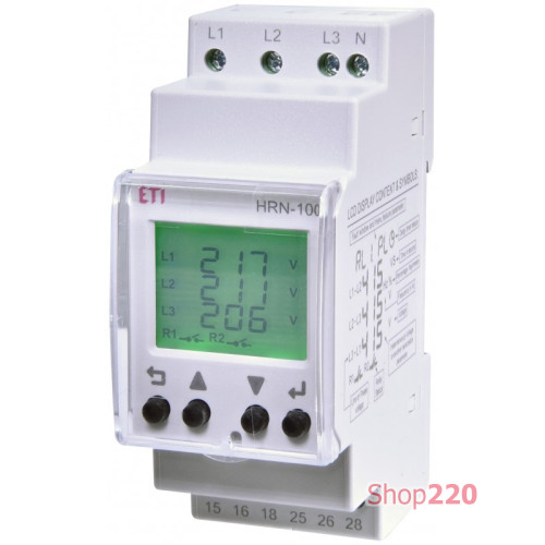 Многофункциональное реле контроля напряжения HRN-100 (3F, 2x5A_AC1) ETI 2470303