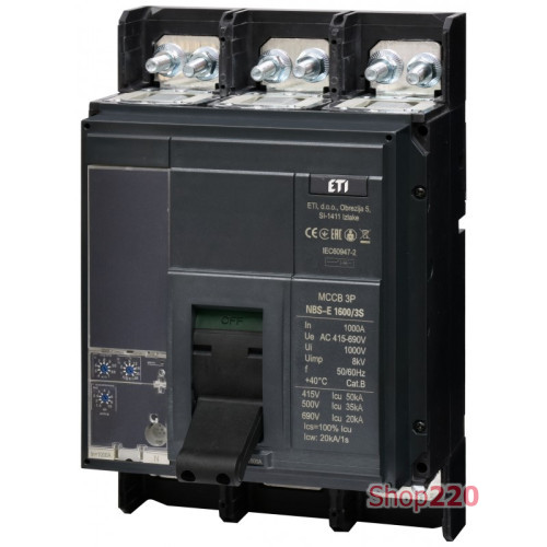 Автоматический выключатель 1000A 3P, 50kA, (0.4-1)In/(1.5-10)Ir, NBS-E 1600/3S ETI 4673171