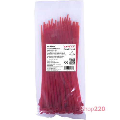 Кабельная стяжка 300мм х 5мм, красный, e.ct.stand.300.5.red Enext s015045