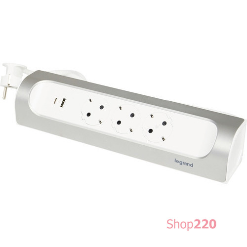 Угловой блок розеток с USB A+C, кабель 2 м, алюминий, 694502 Legrand