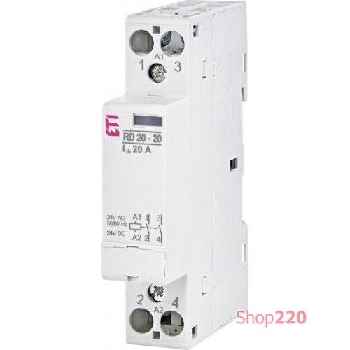 Контактор бесшумный 20А, 2НО, 24В AC/DC, RD 20-20 24V AC/DC ETI ETI 2464005