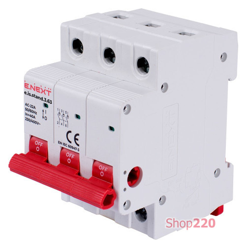 Выключатель нагрузки на DIN-рейку 63А, 3р, e.is.stand.3.63 ENEXT s082008