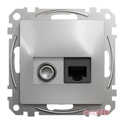 Розетка телевизионная и компьютерная TV+RJ45 кат. 6 UTP, алюминий, Sedna Design SDD113469T