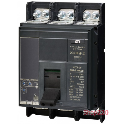 Автоматический выключатель 1250A 3P, 65kA, (0.4-1)In/(1.5-10)Ir, NBS-E 1600/3H ETI 4673182