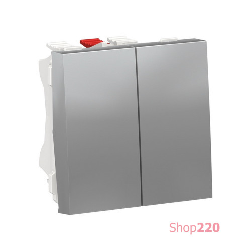 Выключатель проходной 2-клавишный, алюминий, 2 модуля, Unica New Schneider NU321330