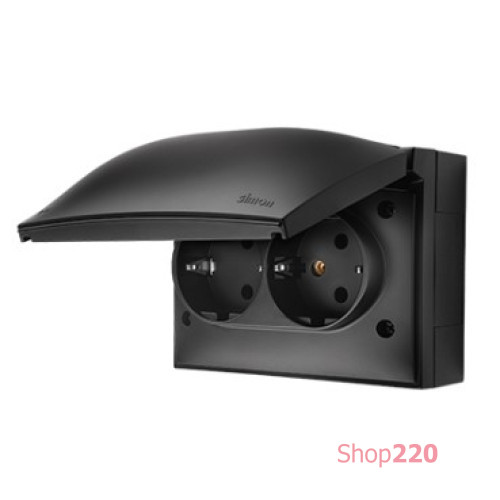 Розетка влагозащищенная двойная, IP44, черный, Aquaclick Simon