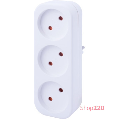 Тройник бытовой 3 гнезда, 2P, 10А, без заземления, e.socket.003.10.2 Enext s9100053