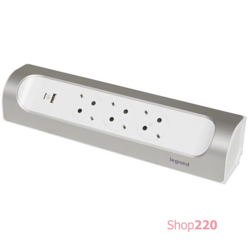 Угловой блок розеток с USB A+C, без кабеля, алюминий, 694504 Legrand