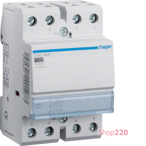Контактор 63A, 3НВ+1НЗ, 230В Hager ESC466