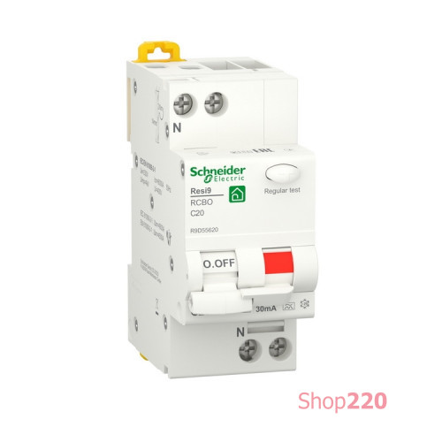 Дифавтомат 20А, 30 мА, уставка С, тип А, Resi9 R9D55620 Schneider Electric