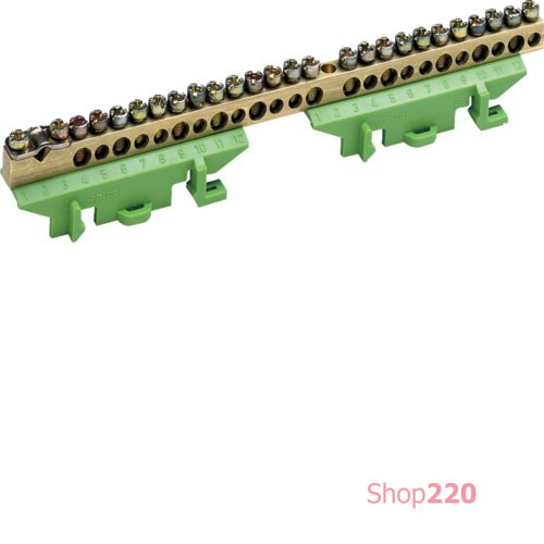Клемма защитная с держателем 1х25+11x16+13x10мм кв Hager KM25E