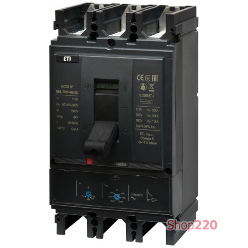 Автоматический выключатель 315A 3P, 50кА, (0.7-1)In/(5-10)In, NBS-TMD 400/3S ETI 4673105