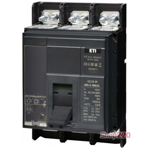 Автоматический выключатель 1000A 3P, 36kA, (0.4-1)In/(1.5-10)Ir, NBS-E 1600/3L ETI 4673161