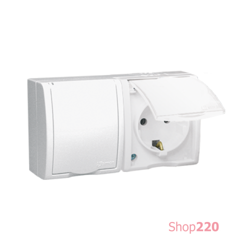 Розетка электрическая двойная с заземлением и крышкой, белый, AQUARIUS IP54 Simon
